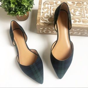 J.Crew • Blue and Green Plaid D’Orsay Flat